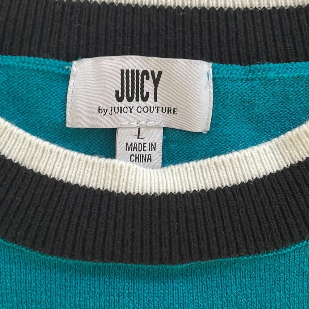 JUICY by Juicy Couture Women's Long Sleeve Heart Patch Teal Crew‎ Neck Sweater L